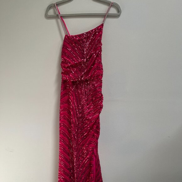 Lulus Minuet Kiara Rhinestone Strap Sequin Fuchsia Maxi Gown with Slit Large NWT - Picture 6 of 6